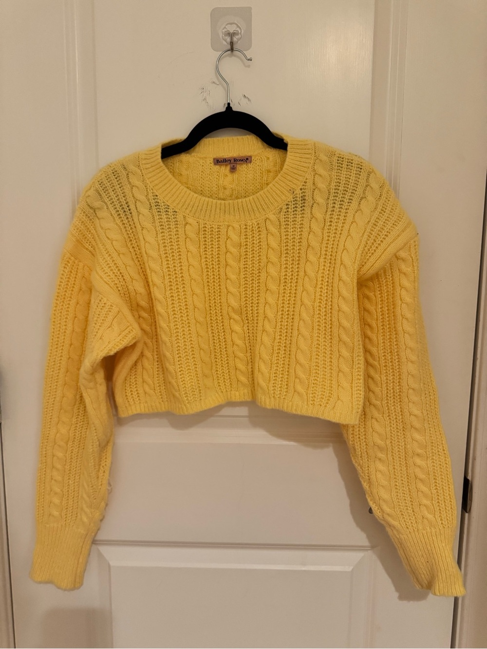 Yellow Cable-Knit Cropped Sweater